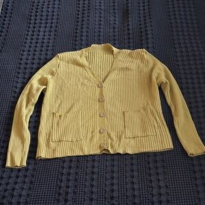 Yellow/Green Button-Up Women's Sweater